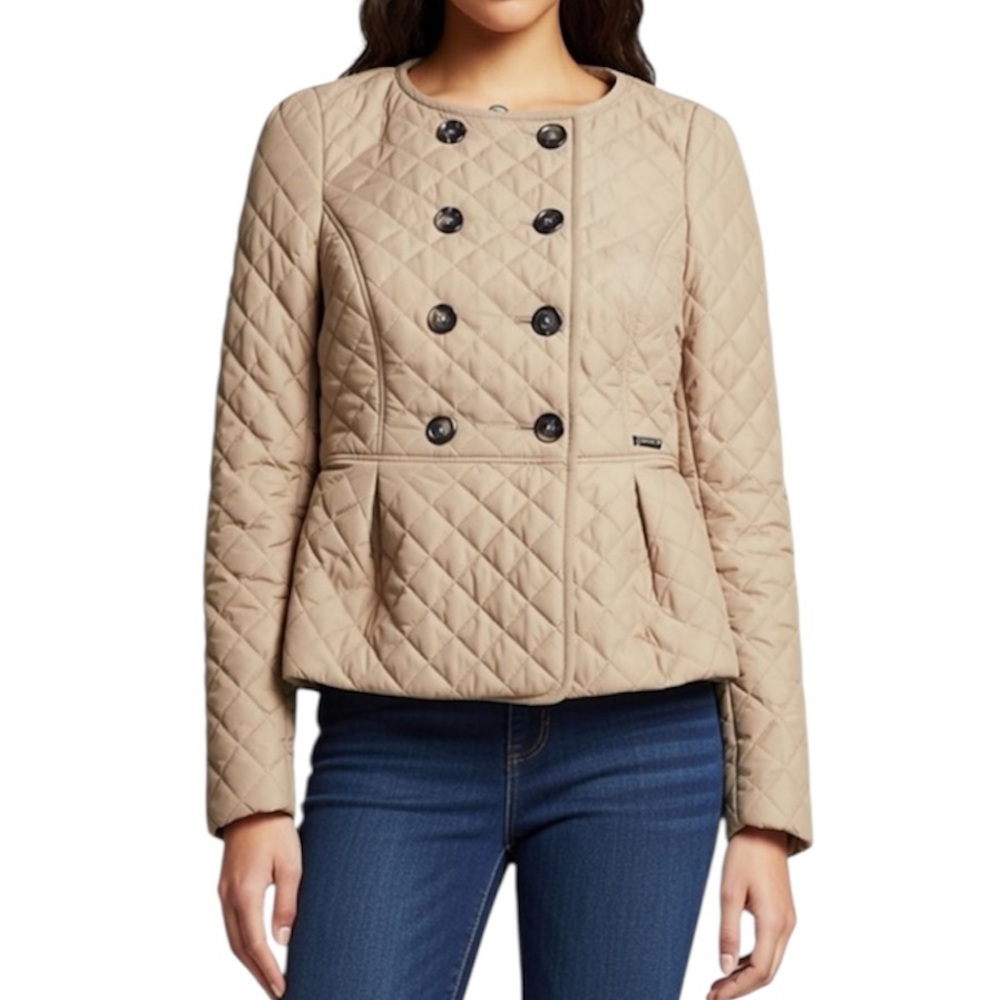 MISS SIXTY Tan Quilted Double Breasted Peplum Default Jacket